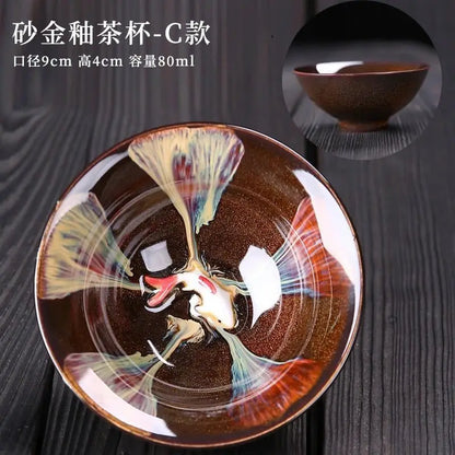Chinese Kiln Change Ceramic Jianzhan Tea Cup Retro Temmoku Glaze Teacup Blue Pottery Tea Bowl Home Teaware Master Cups Wholesale