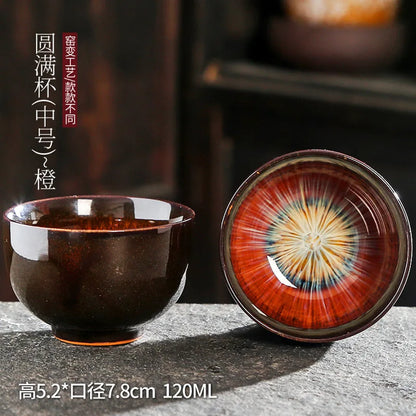 Chinese Kiln Change Ceramic Jianzhan Tea Cup Retro Temmoku Glaze Teacup Blue Pottery Tea Bowl Home Teaware Master Cups Wholesale