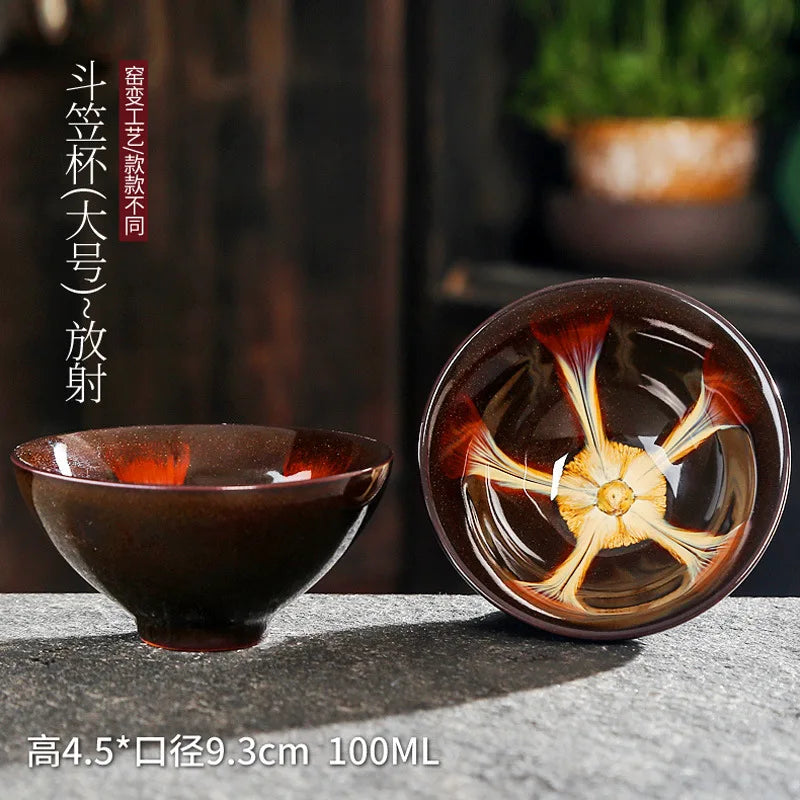 Chinese Kiln Change Ceramic Jianzhan Tea Cup Retro Temmoku Glaze Teacup Blue Pottery Tea Bowl Home Teaware Master Cups Wholesale