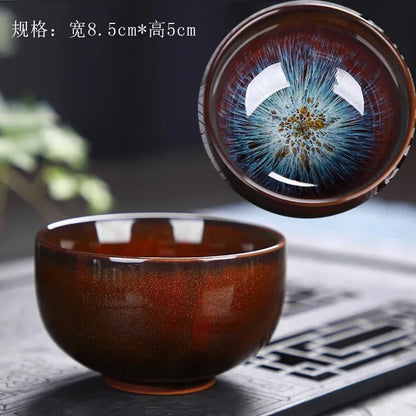 Chinese Kiln Change Ceramic Jianzhan Tea Cup Retro Temmoku Glaze Teacup Blue Pottery Tea Bowl Home Teaware Master Cups Wholesale