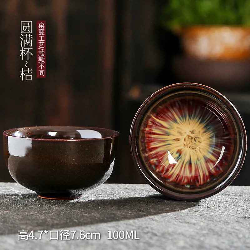 Chinese Kiln Change Ceramic Jianzhan Tea Cup Retro Temmoku Glaze Teacup Blue Pottery Tea Bowl Home Teaware Master Cups Wholesale
