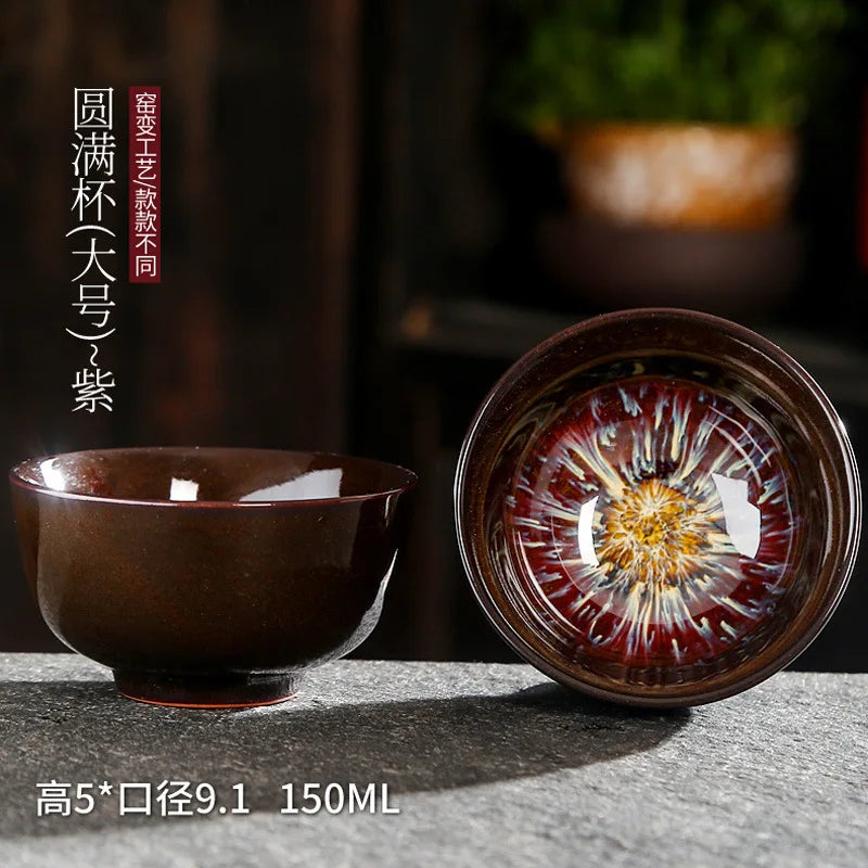 Chinese Kiln Change Ceramic Jianzhan Tea Cup Retro Temmoku Glaze Teacup Blue Pottery Tea Bowl Home Teaware Master Cups Wholesale