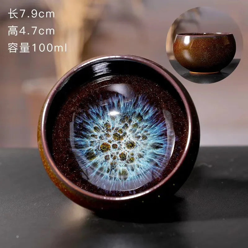 Chinese Kiln Change Ceramic Jianzhan Tea Cup Retro Temmoku Glaze Teacup Blue Pottery Tea Bowl Home Teaware Master Cups Wholesale