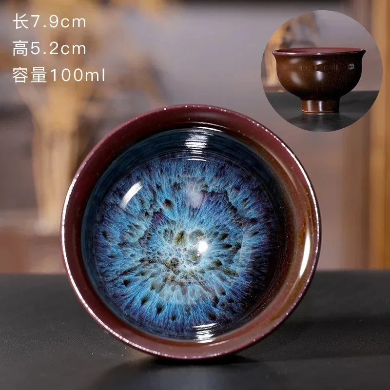 Chinese Kiln Change Ceramic Jianzhan Tea Cup Retro Temmoku Glaze Teacup Blue Pottery Tea Bowl Home Teaware Master Cups Wholesale