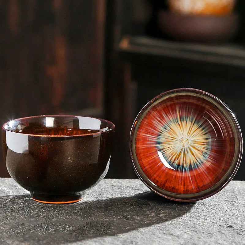 Chinese Kiln Change Ceramic Jianzhan Tea Cup Retro Temmoku Glaze Teacup Blue Pottery Tea Bowl Home Teaware Master Cups Wholesale