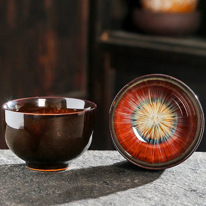 Chinese Kiln Change Ceramic Jianzhan Tea Cup Retro Temmoku Glaze Teacup Blue Pottery Tea Bowl Home Teaware Master Cups Wholesale