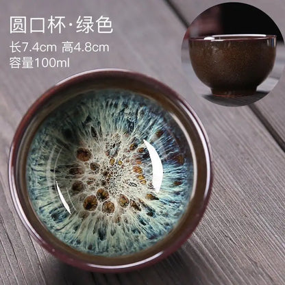 Chinese Kiln Change Ceramic Jianzhan Tea Cup Retro Temmoku Glaze Teacup Blue Pottery Tea Bowl Home Teaware Master Cups Wholesale