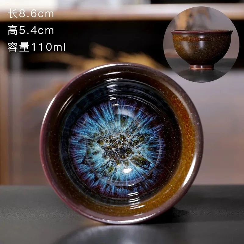 Chinese Kiln Change Ceramic Jianzhan Tea Cup Retro Temmoku Glaze Teacup Blue Pottery Tea Bowl Home Teaware Master Cups Wholesale