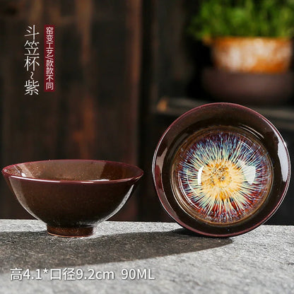 Chinese Kiln Change Ceramic Jianzhan Tea Cup Retro Temmoku Glaze Teacup Blue Pottery Tea Bowl Home Teaware Master Cups Wholesale