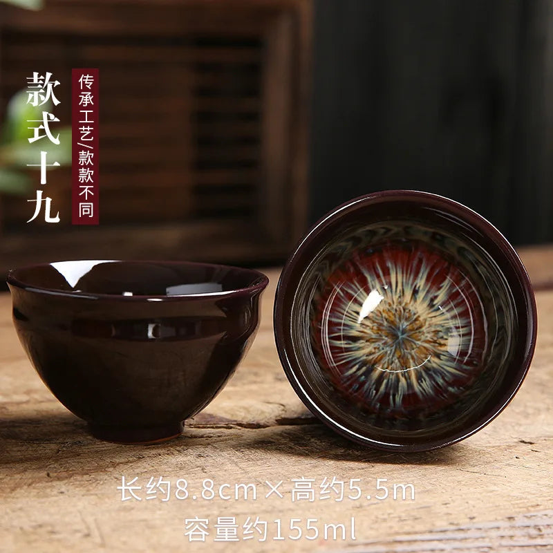 Chinese Kiln Change Ceramic Jianzhan Tea Cup Retro Temmoku Glaze Teacup Blue Pottery Tea Bowl Home Teaware Master Cups Wholesale