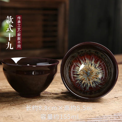 Chinese Kiln Change Ceramic Jianzhan Tea Cup Retro Temmoku Glaze Teacup Blue Pottery Tea Bowl Home Teaware Master Cups Wholesale