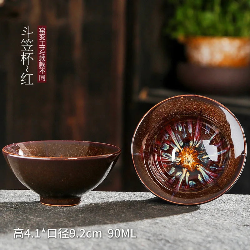 Chinese Kiln Change Ceramic Jianzhan Tea Cup Retro Temmoku Glaze Teacup Blue Pottery Tea Bowl Home Teaware Master Cups Wholesale