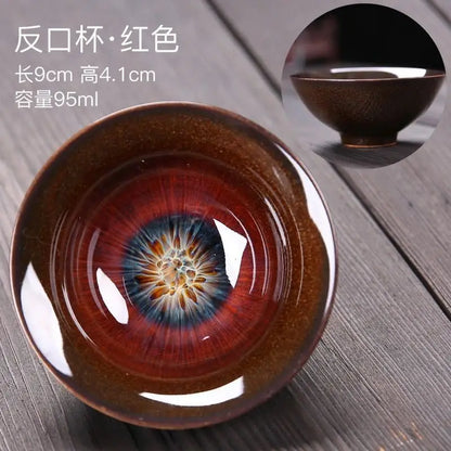 Chinese Kiln Change Ceramic Jianzhan Tea Cup Retro Temmoku Glaze Teacup Blue Pottery Tea Bowl Home Teaware Master Cups Wholesale