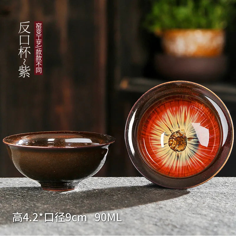 Chinese Kiln Change Ceramic Jianzhan Tea Cup Retro Temmoku Glaze Teacup Blue Pottery Tea Bowl Home Teaware Master Cups Wholesale