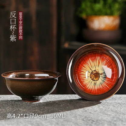 Chinese Kiln Change Ceramic Jianzhan Tea Cup Retro Temmoku Glaze Teacup Blue Pottery Tea Bowl Home Teaware Master Cups Wholesale