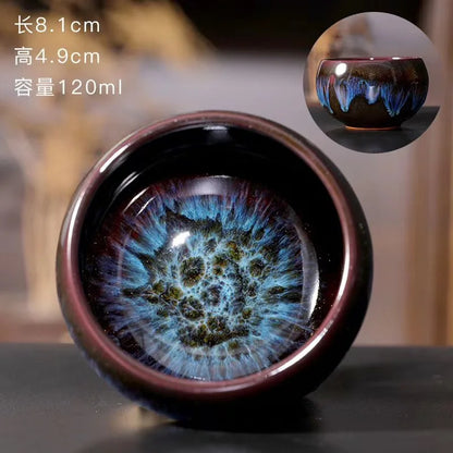Chinese Kiln Change Ceramic Jianzhan Tea Cup Retro Temmoku Glaze Teacup Blue Pottery Tea Bowl Home Teaware Master Cups Wholesale