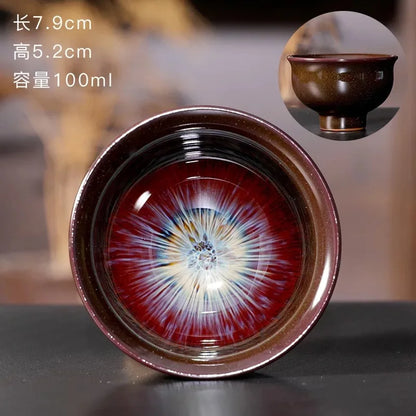 Chinese Kiln Change Ceramic Jianzhan Tea Cup Retro Temmoku Glaze Teacup Blue Pottery Tea Bowl Home Teaware Master Cups Wholesale