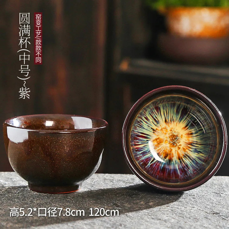 Chinese Kiln Change Ceramic Jianzhan Tea Cup Retro Temmoku Glaze Teacup Blue Pottery Tea Bowl Home Teaware Master Cups Wholesale