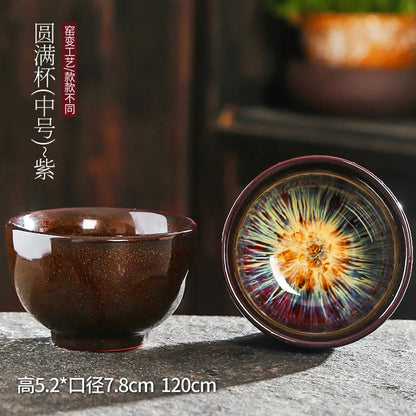 Chinese Kiln Change Ceramic Jianzhan Tea Cup Retro Temmoku Glaze Teacup Blue Pottery Tea Bowl Home Teaware Master Cups Wholesale