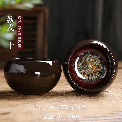Chinese Kiln Change Ceramic Jianzhan Tea Cup Retro Temmoku Glaze Teacup Blue Pottery Tea Bowl Home Teaware Master Cups Wholesale