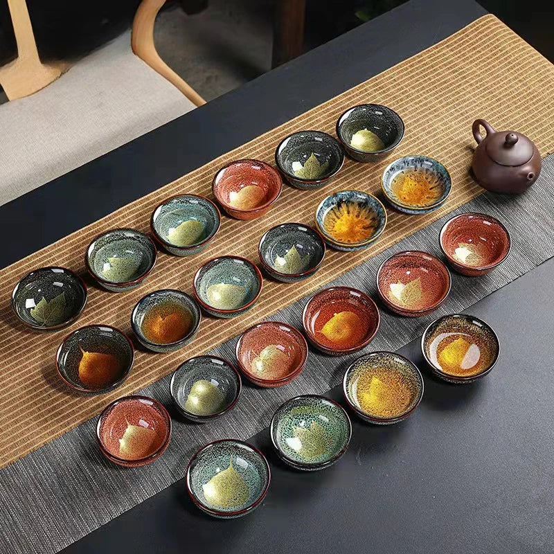 Chinese Kiln Change Ceramic Teacup Handmade Teaset Small Porcelain Tea Bowl Leaf Art Tea Cup Tea Accessories Drinkware Wholesale