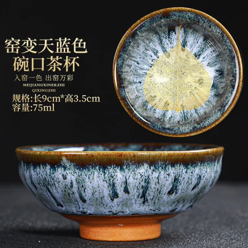 Chinese Kiln Change Ceramic Teacup Handmade Teaset Small Porcelain Tea Bowl Leaf Art Tea Cup Tea Accessories Drinkware Wholesale