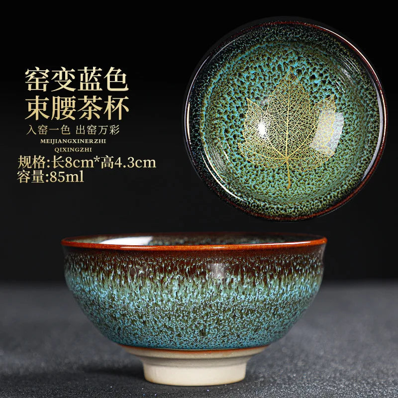 Chinese Kiln Change Ceramic Teacup Handmade Teaset Small Porcelain Tea Bowl Leaf Art Tea Cup Tea Accessories Drinkware Wholesale