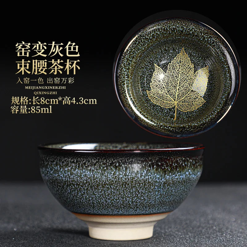 Chinese Kiln Change Ceramic Teacup Handmade Teaset Small Porcelain Tea Bowl Leaf Art Tea Cup Tea Accessories Drinkware Wholesale
