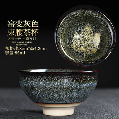 Chinese Kiln Change Ceramic Teacup Handmade Teaset Small Porcelain Tea Bowl Leaf Art Tea Cup Tea Accessories Drinkware Wholesale