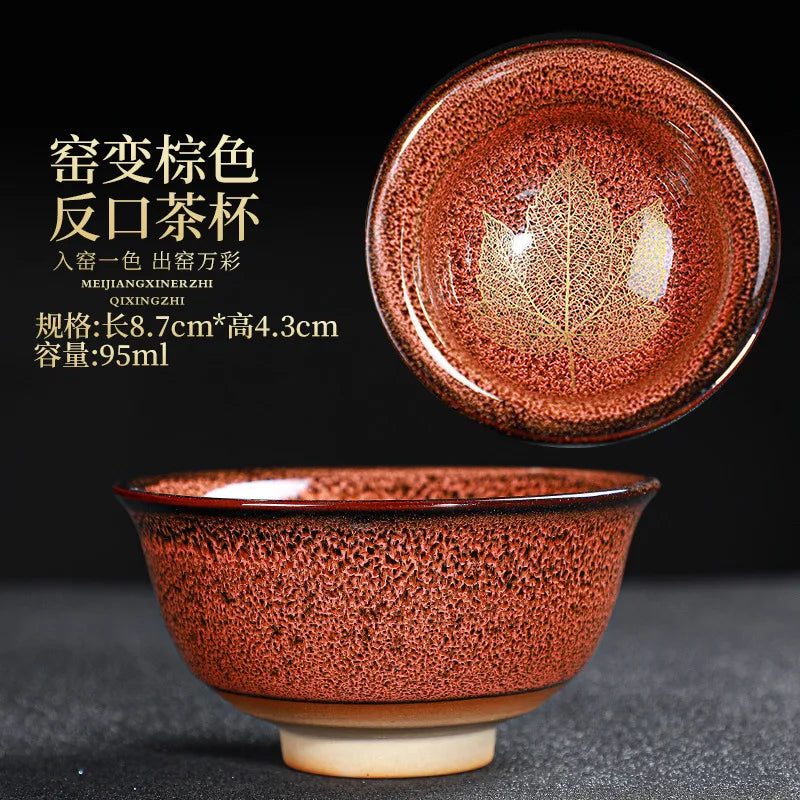 Chinese Kiln Change Ceramic Teacup Handmade Teaset Small Porcelain Tea Bowl Leaf Art Tea Cup Tea Accessories Drinkware Wholesale