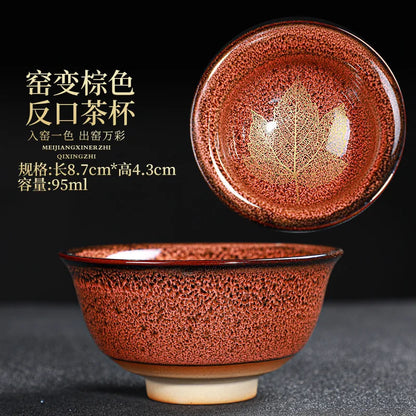 Chinese Kiln Change Ceramic Teacup Handmade Teaset Small Porcelain Tea Bowl Leaf Art Tea Cup Tea Accessories Drinkware Wholesale