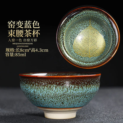 Chinese Kiln Change Ceramic Teacup Handmade Teaset Small Porcelain Tea Bowl Leaf Art Tea Cup Tea Accessories Drinkware Wholesale
