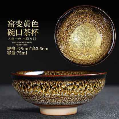 Chinese Kiln Change Ceramic Teacup Handmade Teaset Small Porcelain Tea Bowl Leaf Art Tea Cup Tea Accessories Drinkware Wholesale