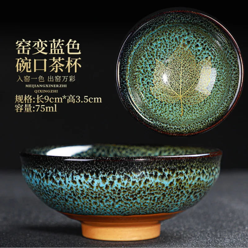 Chinese Kiln Change Ceramic Teacup Handmade Teaset Small Porcelain Tea Bowl Leaf Art Tea Cup Tea Accessories Drinkware Wholesale