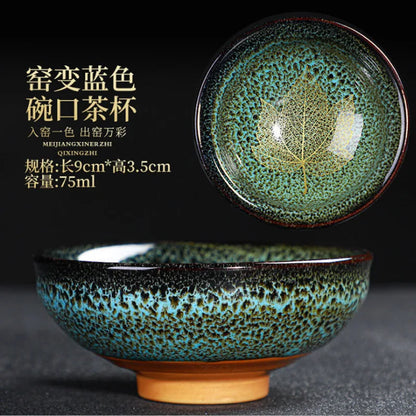Chinese Kiln Change Ceramic Teacup Handmade Teaset Small Porcelain Tea Bowl Leaf Art Tea Cup Tea Accessories Drinkware Wholesale
