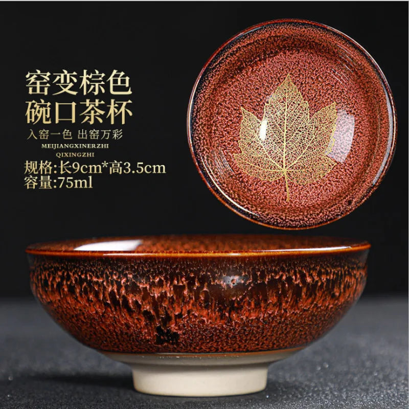 Chinese Kiln Change Ceramic Teacup Handmade Teaset Small Porcelain Tea Bowl Leaf Art Tea Cup Tea Accessories Drinkware Wholesale
