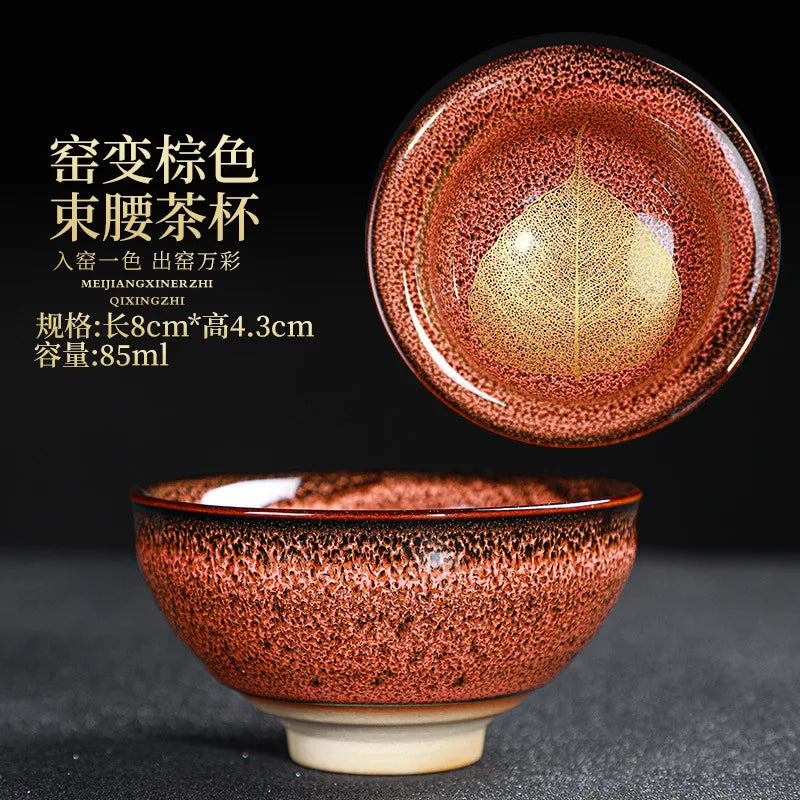 Chinese Kiln Change Ceramic Teacup Handmade Teaset Small Porcelain Tea Bowl Leaf Art Tea Cup Tea Accessories Drinkware Wholesale