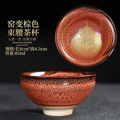 Chinese Kiln Change Ceramic Teacup Handmade Teaset Small Porcelain Tea Bowl Leaf Art Tea Cup Tea Accessories Drinkware Wholesale
