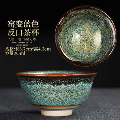 Chinese Kiln Change Ceramic Teacup Handmade Teaset Small Porcelain Tea Bowl Leaf Art Tea Cup Tea Accessories Drinkware Wholesale