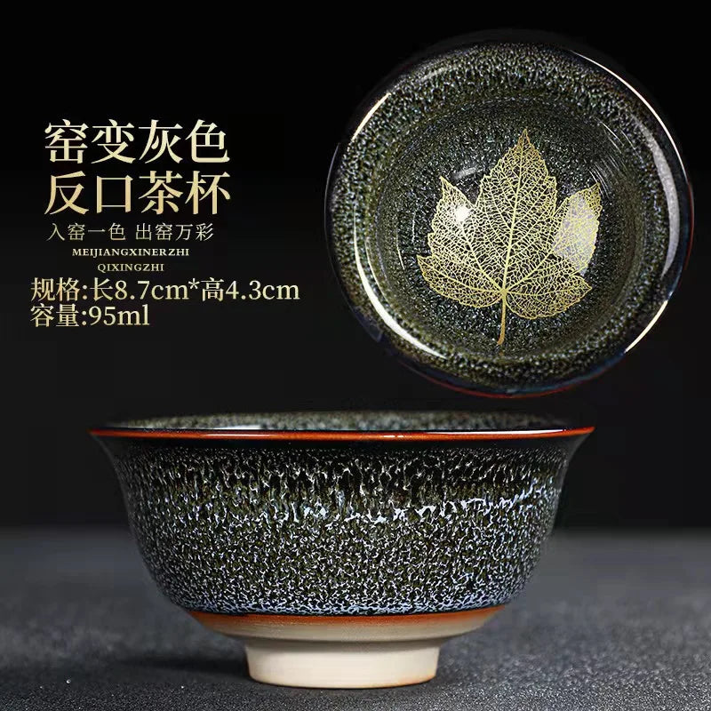 Chinese Kiln Change Ceramic Teacup Handmade Teaset Small Porcelain Tea Bowl Leaf Art Tea Cup Tea Accessories Drinkware Wholesale