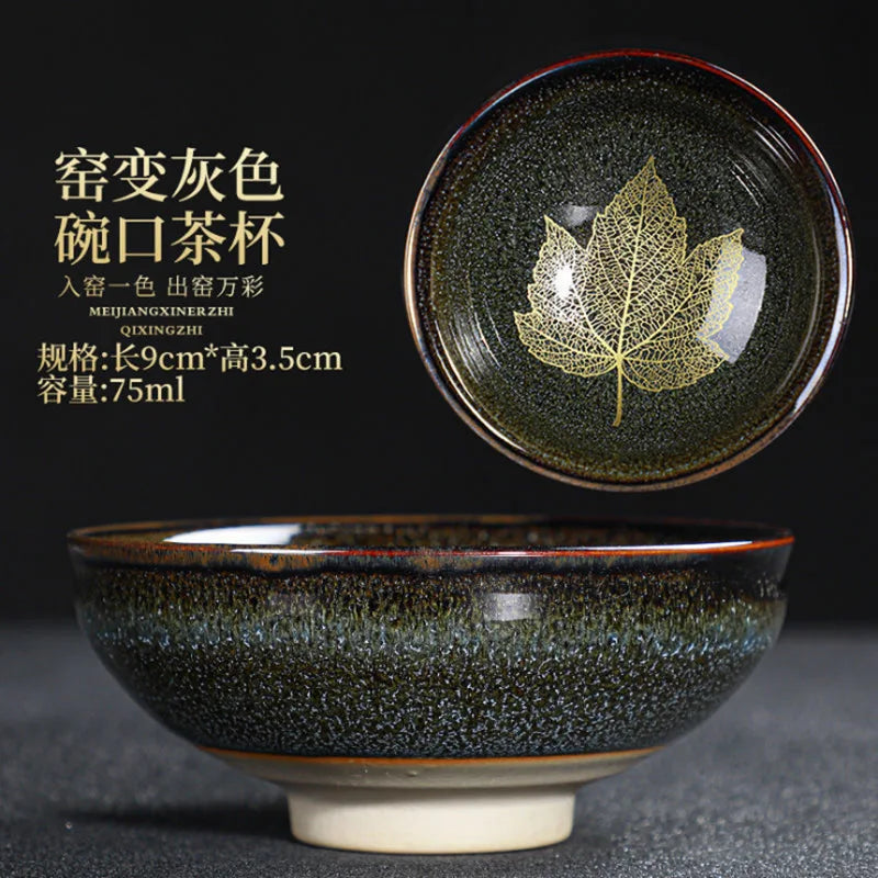 Chinese Kiln Change Ceramic Teacup Handmade Teaset Small Porcelain Tea Bowl Leaf Art Tea Cup Tea Accessories Drinkware Wholesale