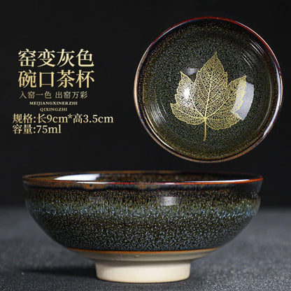 Chinese Kiln Change Ceramic Teacup Handmade Teaset Small Porcelain Tea Bowl Leaf Art Tea Cup Tea Accessories Drinkware Wholesale