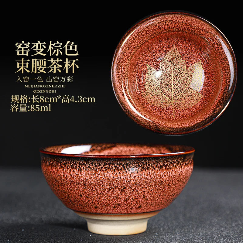 Chinese Kiln Change Ceramic Teacup Handmade Teaset Small Porcelain Tea Bowl Leaf Art Tea Cup Tea Accessories Drinkware Wholesale