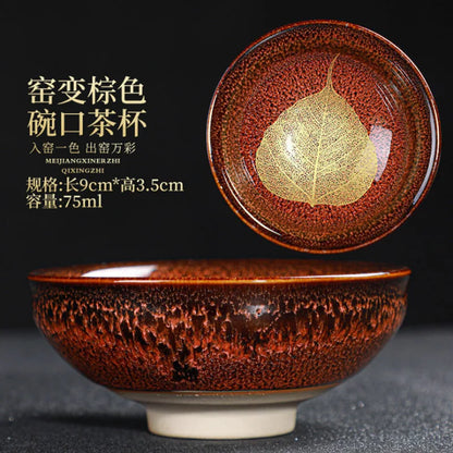 Chinese Kiln Change Ceramic Teacup Handmade Teaset Small Porcelain Tea Bowl Leaf Art Tea Cup Tea Accessories Drinkware Wholesale