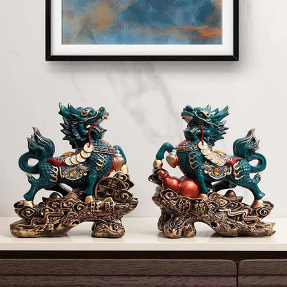Chinese Kirin Lucky Statue Domineering Animal Home Living Room Decoration Resin Modern Art Sculpture Accessories Gift Statue