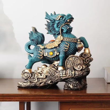 Chinese Kirin Lucky Statue Domineering Animal Home Living Room Decoration Resin Modern Art Sculpture Accessories Gift Statue