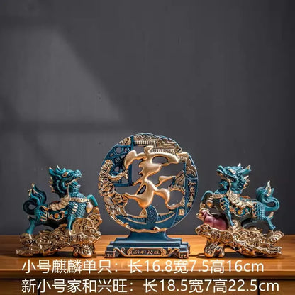 Chinese Kirin Lucky Statue Domineering Animal Home Living Room Decoration Resin Modern Art Sculpture Accessories Gift Statue