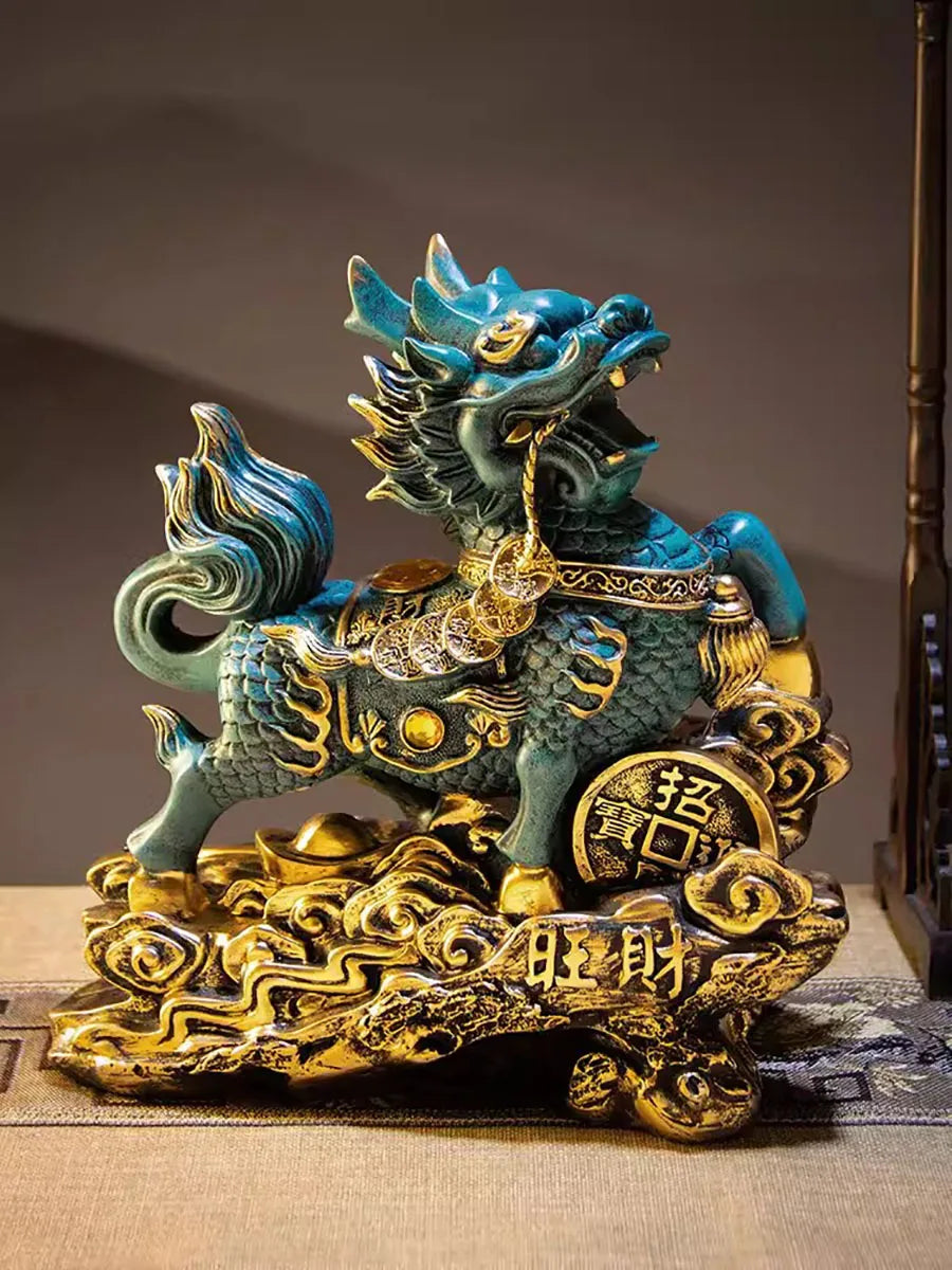 Chinese Kirin Lucky Statue Domineering Animal Home Living Room Decoration Resin Modern Art Sculpture Accessories Gift Statue