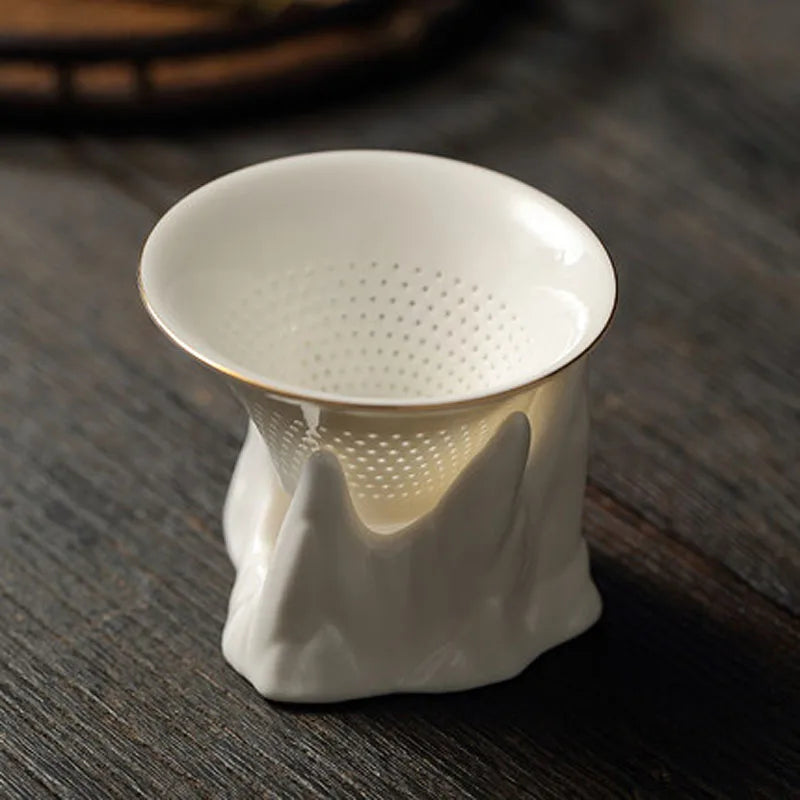Chinese Kongfu Tea Ceremony Utensils, Mountain Peak Porcelain Ceramic Tea Strainer, Leak Filter Colander, Teaware Accessories