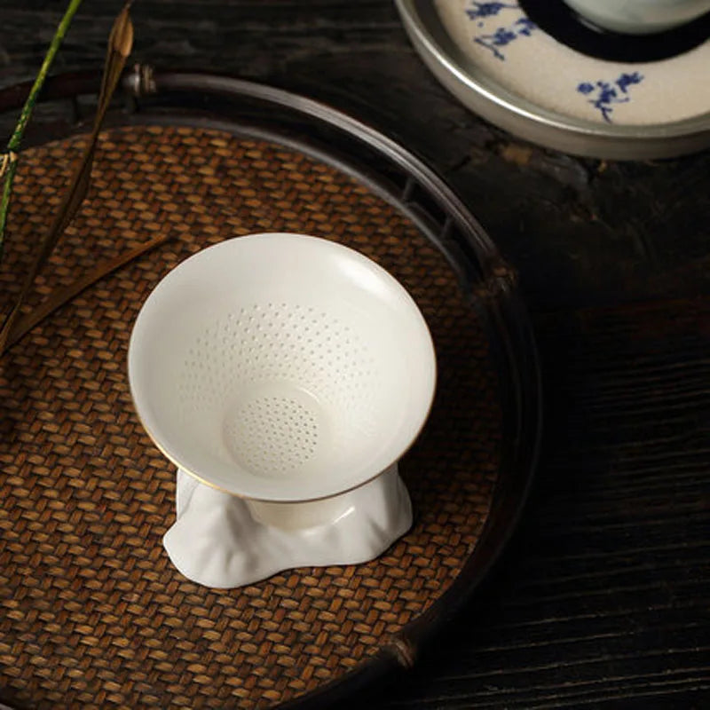 Chinese Kongfu Tea Ceremony Utensils, Mountain Peak Porcelain Ceramic Tea Strainer, Leak Filter Colander, Teaware Accessories
